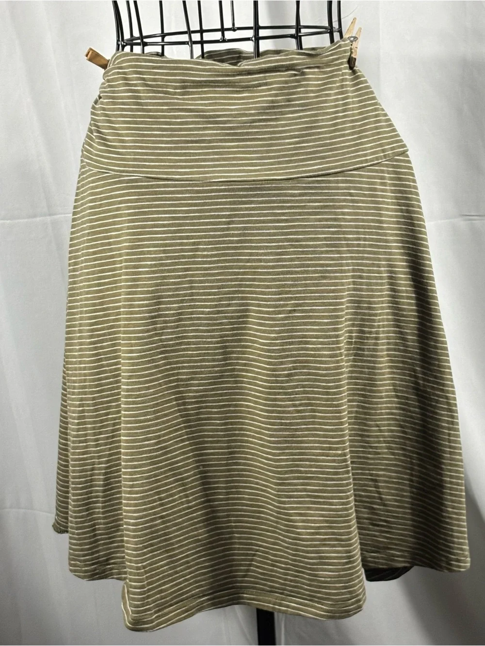 Toad&Co Olive and White Striped A-Line Skirt
